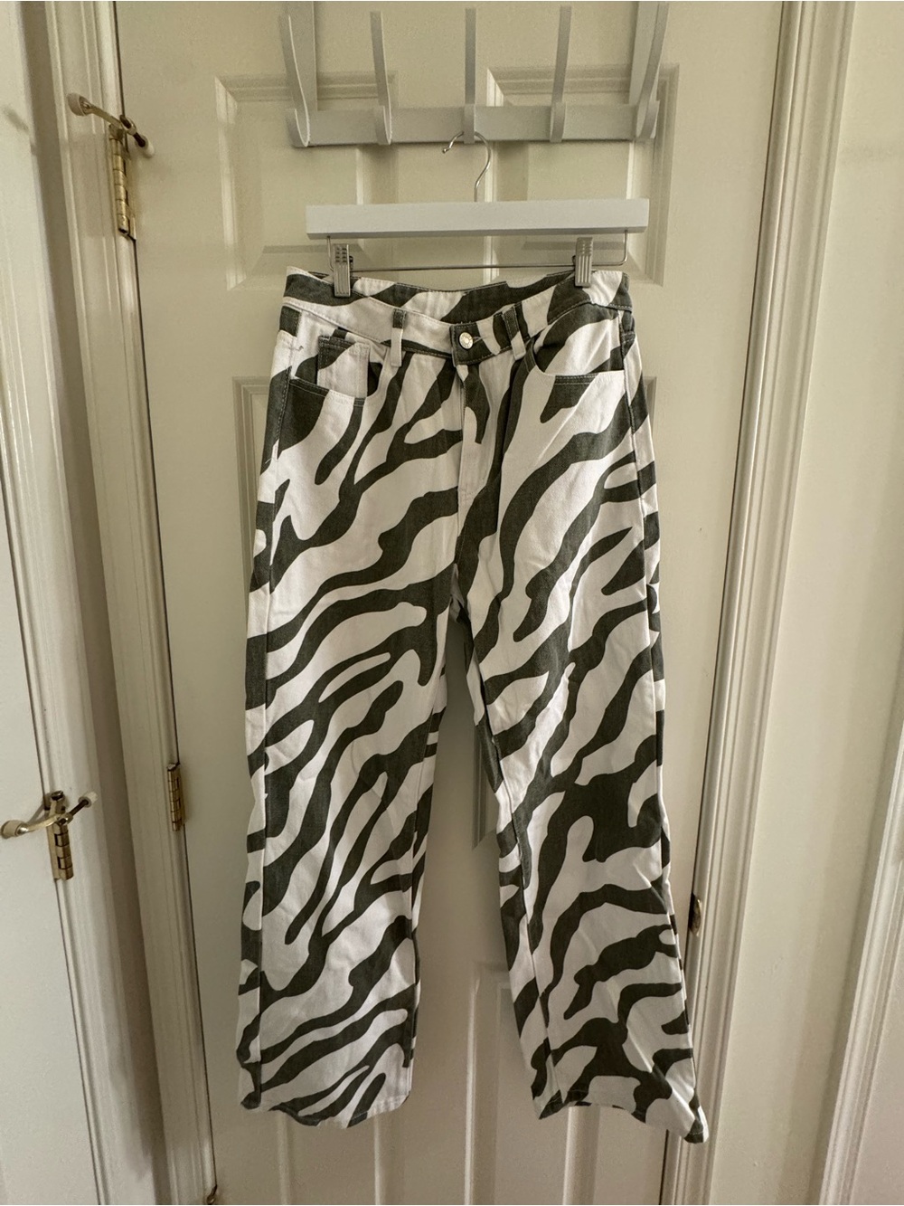 Green & White Zebra Print Straight Leg Jeans